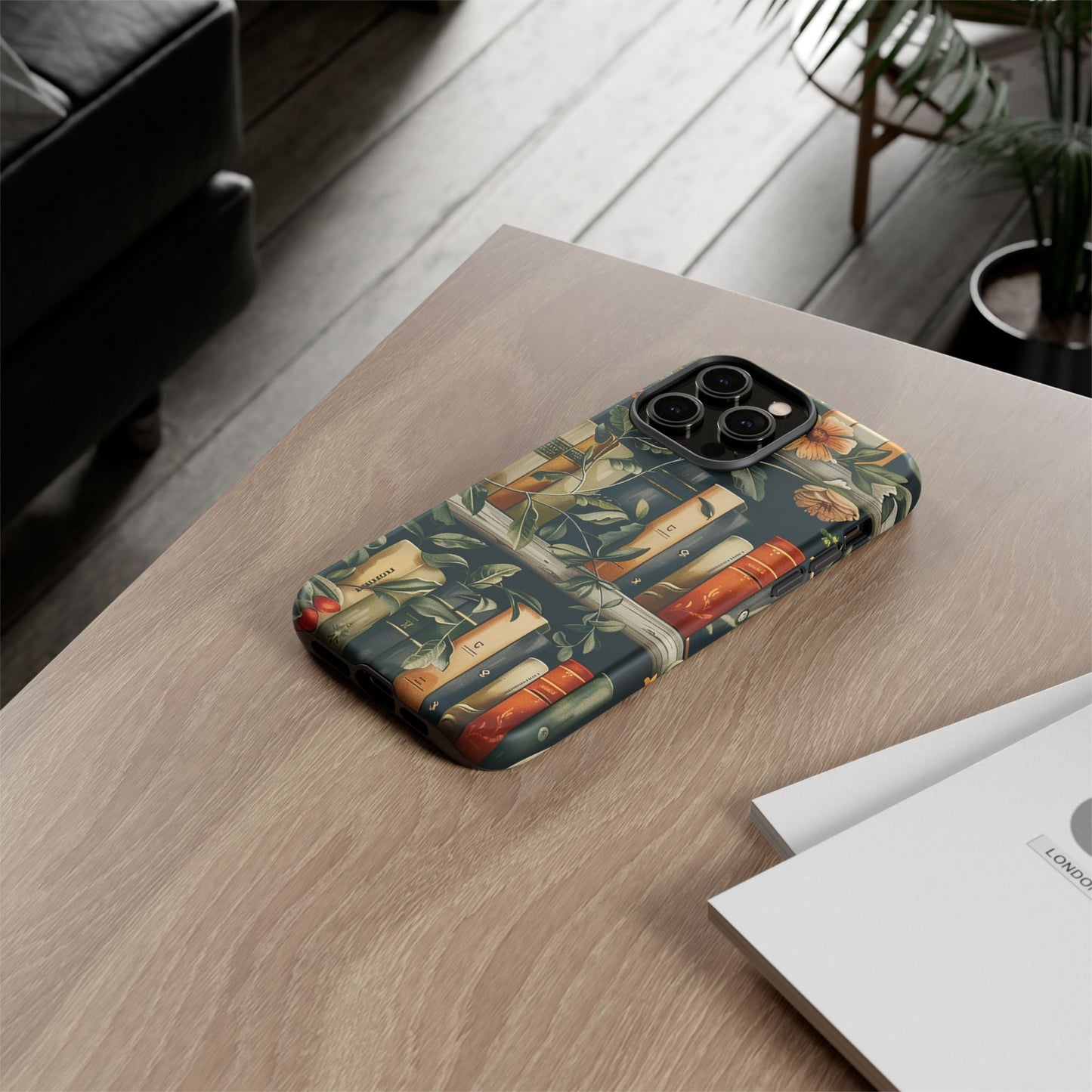 Cozy Bookshelf & Floral Tough Phone Case – Protective & Aesthetic for Book Lovers