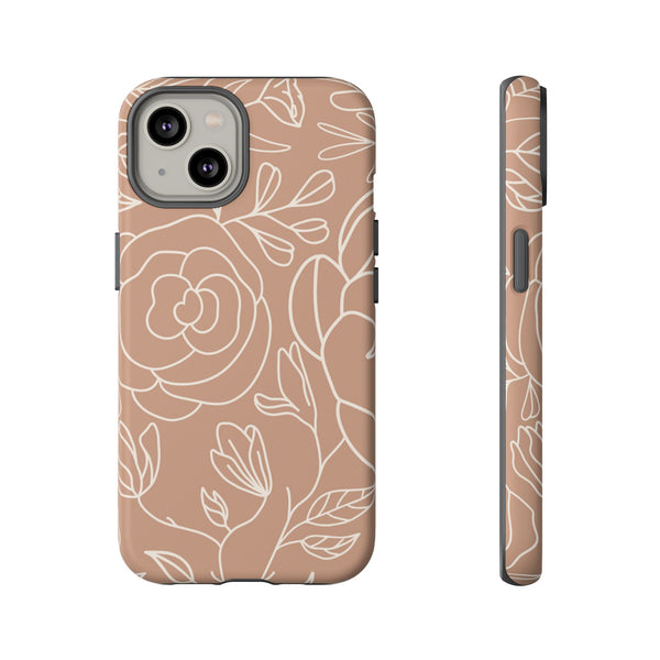 Tan & White Boho Florals  - Tough Phone Case