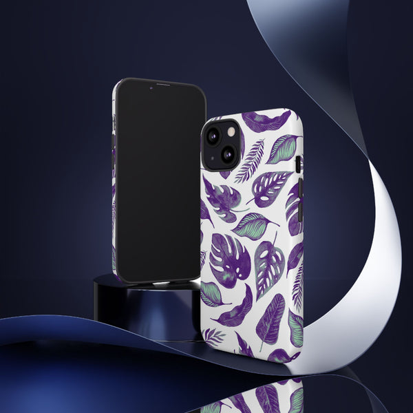 Purple & Mint Tropical Leaves on White - Tough Case