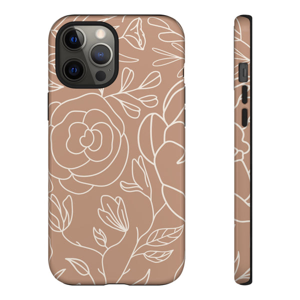 Tan & White Boho Florals  - Tough Phone Case