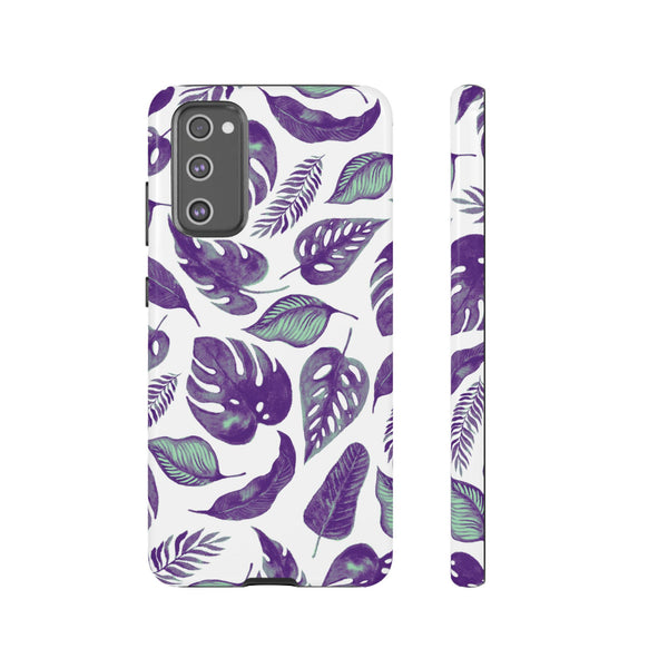 Purple & Mint Tropical Leaves on White - Tough Case