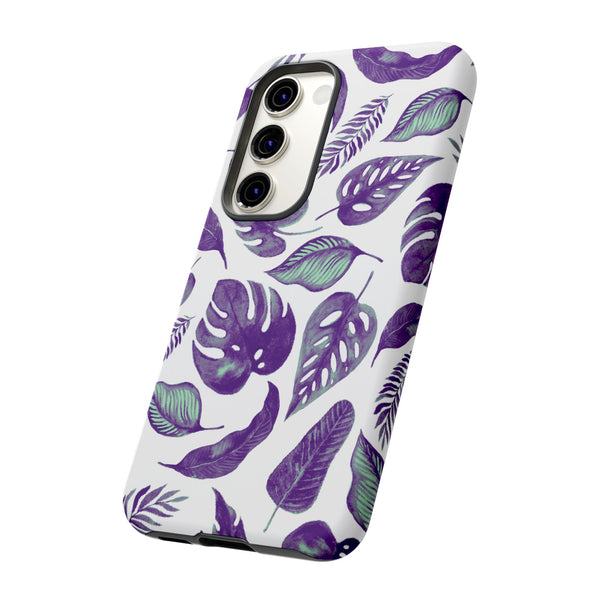 Purple & Mint Tropical Leaves on White - Tough Case