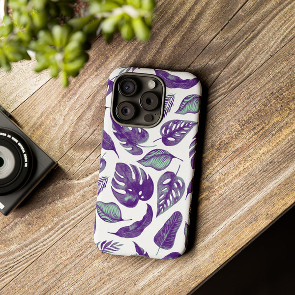 Purple & Mint Tropical Leaves on White - Tough Case