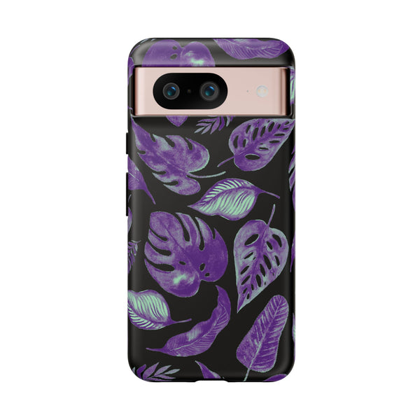 Purple & Mint Tropical Leaves on Black - Tough Case