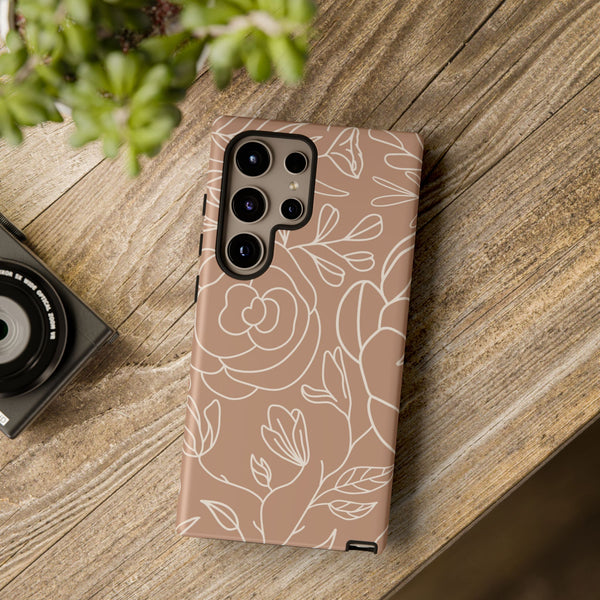 Tan & White Boho Florals  - Tough Phone Case