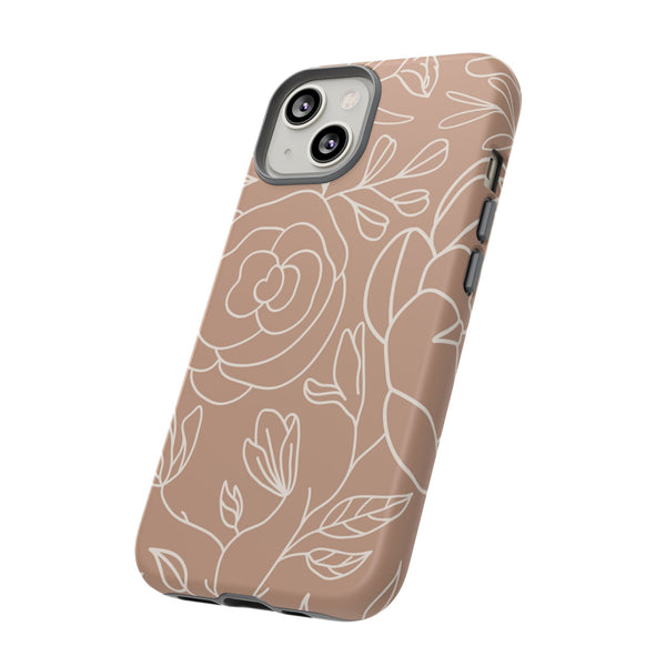 Tan & White Boho Florals  - Tough Phone Case