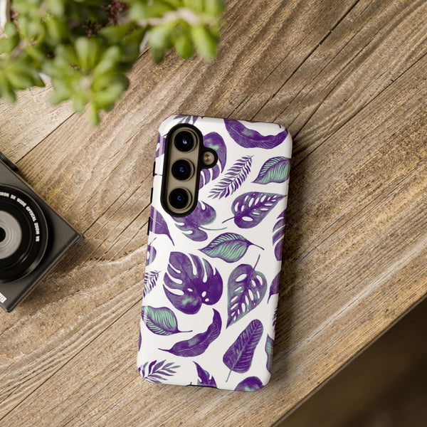 Purple & Mint Tropical Leaves on White - Tough Case