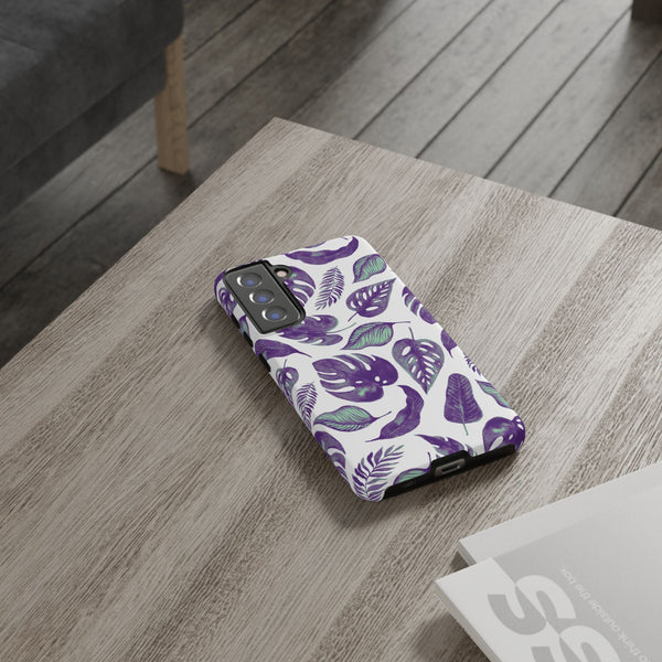 Purple & Mint Tropical Leaves on White - Tough Case