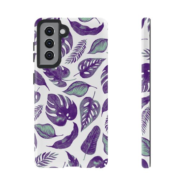 Purple & Mint Tropical Leaves on White - Tough Case