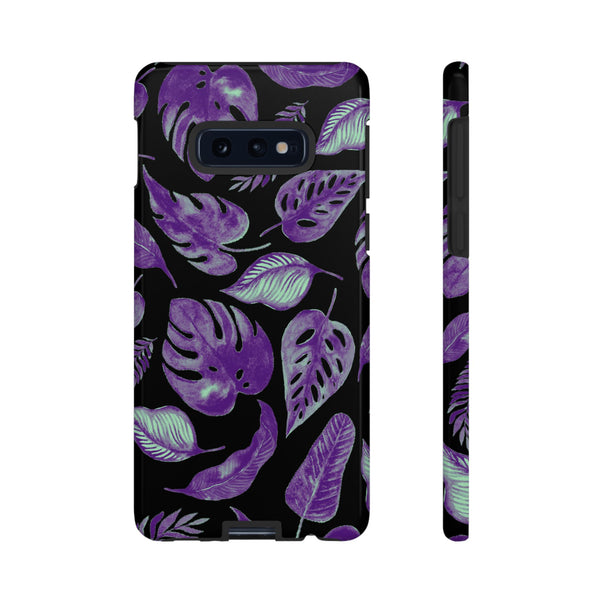 Purple & Mint Tropical Leaves on Black - Tough Case