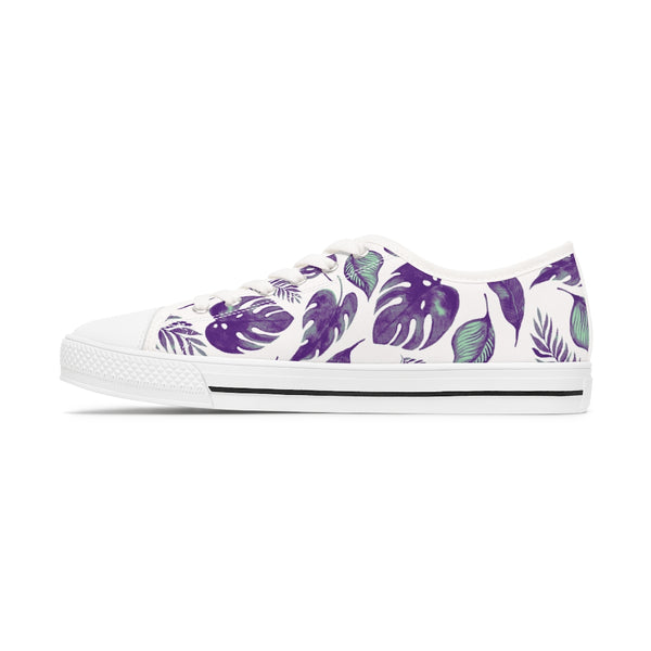 Purple & Mint Tropical Leaves - Women's Low Top Sneakers