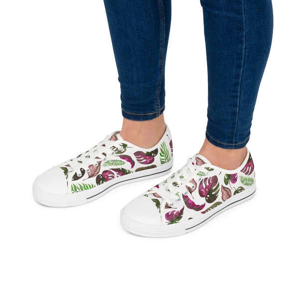 Pink Tropical Plant Leaves - Women's Low Top Sneakers