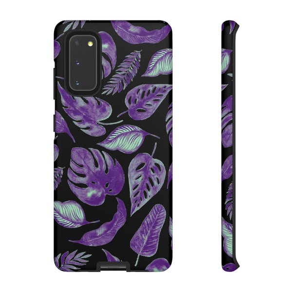 Purple & Mint Tropical Leaves on Black - Tough Case
