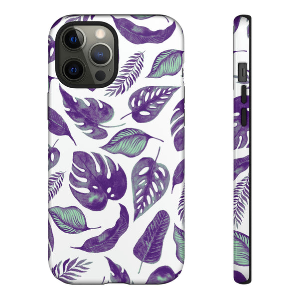 Purple & Mint Tropical Leaves on White - Tough Case