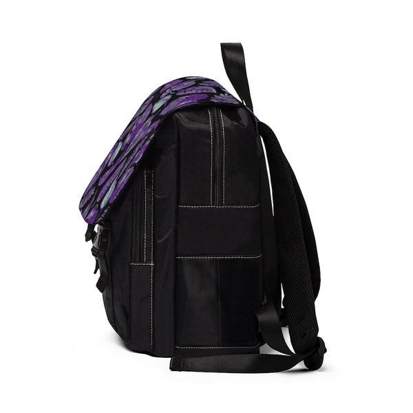 Purple & Mint Tropical Leaves on Black - Shoulder Backpack