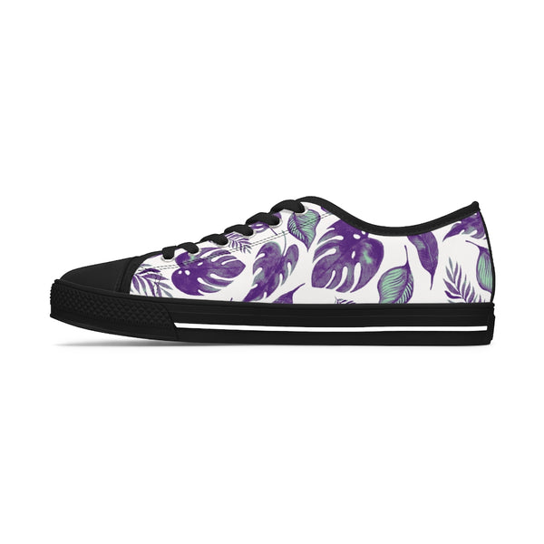 Purple & Mint Tropical Leaves - Women's Low Top Sneakers