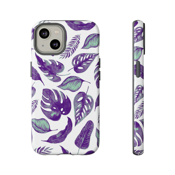Purple & Mint Tropical Leaves on White - Tough Case