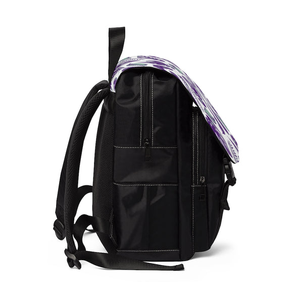 Purple & Mint Tropical Leaves on White - Shoulder Backpack