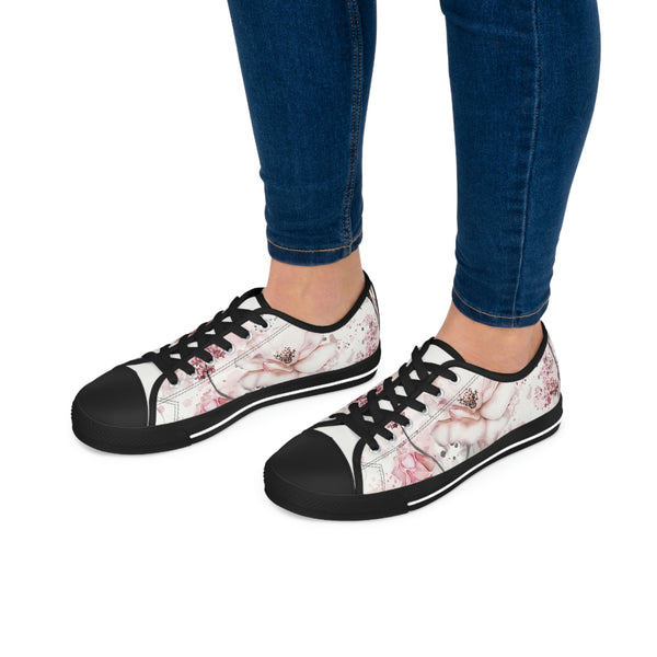 Pale Pink florals - Women's Low Top Sneakers